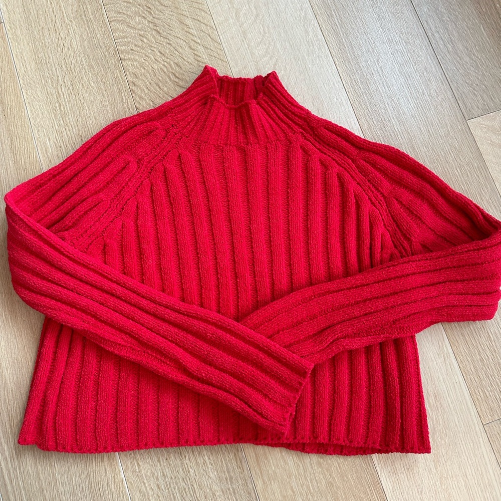 Mock neck sweater, never worn, new, bright red, size medium